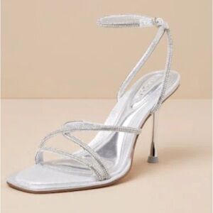 DALILAH SILVER RHINESTONE ANKLE STRAP HIGH HEEL SANDALS